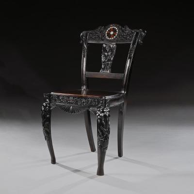 Pair of Ceylonese 19th Century Carved Ebony Side Chairs