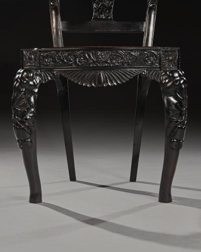 Pair of Ceylonese 19th Century Carved Ebony Side Chairs