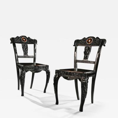 Pair of Ceylonese 19th Century Carved Ebony Side Chairs