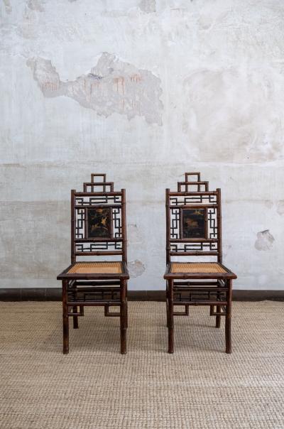 Pair of Chairs With Painted Panels Perret et Vibert France Early 1900s