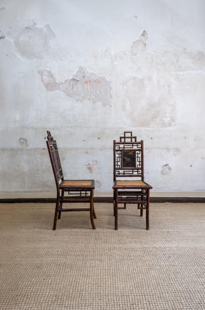 Pair of Chairs With Painted Panels Perret et Vibert France Early 1900s