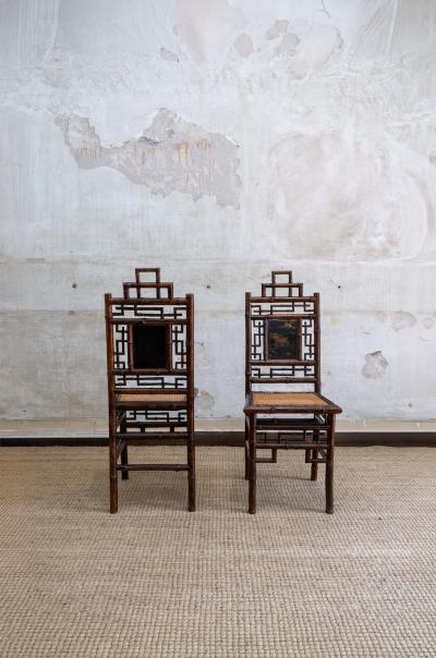 Pair of Chairs With Painted Panels Perret et Vibert France Early 1900s