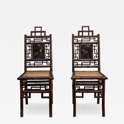 Pair of Chairs With Painted Panels Perret et Vibert France Early 1900s