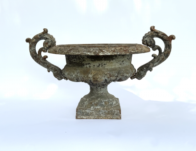 Pair of Chambord Cast Iron Urns with Weathered Patina circa 1850