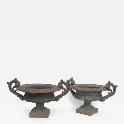 Pair of Chambord Cast Iron Urns with Weathered Patina circa 1850