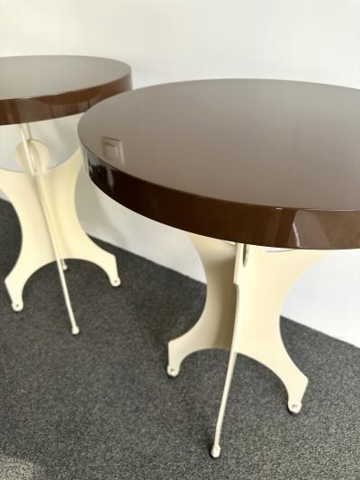 Pair of Character Side Tables Lacquered Wood and Metal Italy 2000s