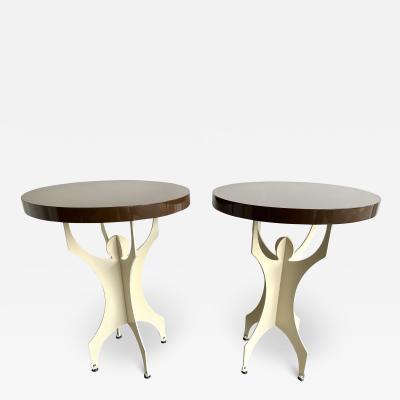 Pair of Character Side Tables Lacquered Wood and Metal Italy 2000s