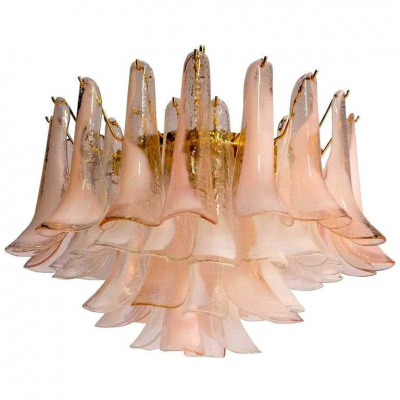 Pair of Charming Pink and White Murano Petals Chandeliers or Ceiling Lights