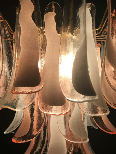 Pair of Charming Pink and White Murano Petals Chandeliers or Ceiling Lights