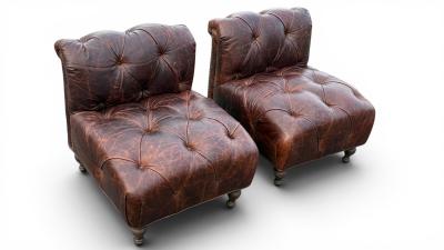 Pair of Chesterfield Leather Slipper Chairs