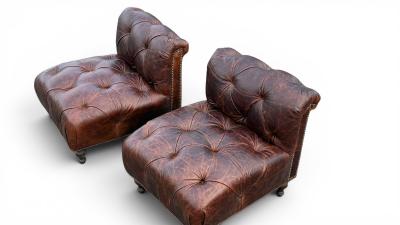 Pair of Chesterfield Leather Slipper Chairs