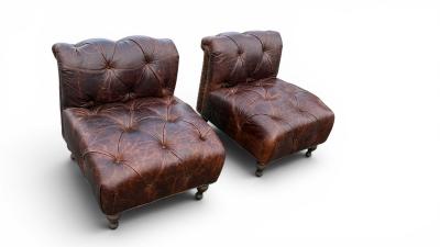 Pair of Chesterfield Leather Slipper Chairs