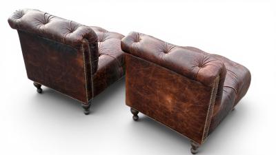 Pair of Chesterfield Leather Slipper Chairs