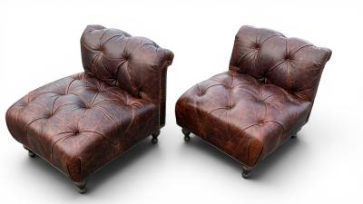 Pair of Chesterfield Leather Slipper Chairs