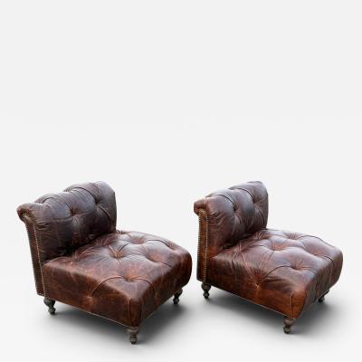 Pair of Chesterfield Leather Slipper Chairs