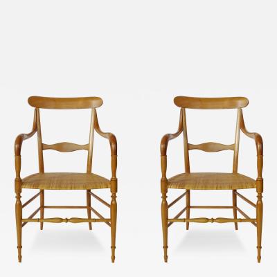 Pair of Chiavari Armchairs in Beechwood and Caned Seat Italy 1960s