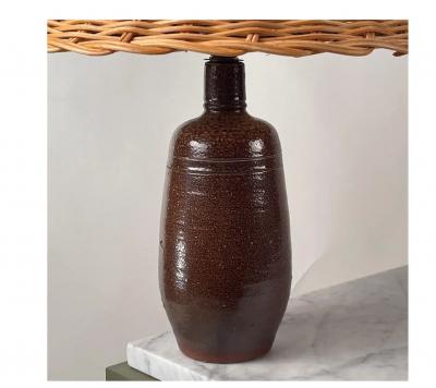 Pair of Chic Gourde Terracotta and Rattan Lamps by Design Fr res