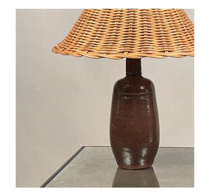 Pair of Chic Gourde Terracotta and Rattan Lamps by Design Fr res
