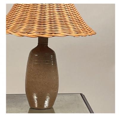 Pair of Chic Gourde Terracotta and Rattan Lamps by Design Fr res