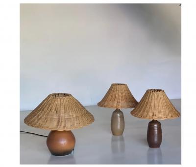 Pair of Chic Gourde Terracotta and Rattan Lamps by Design Fr res