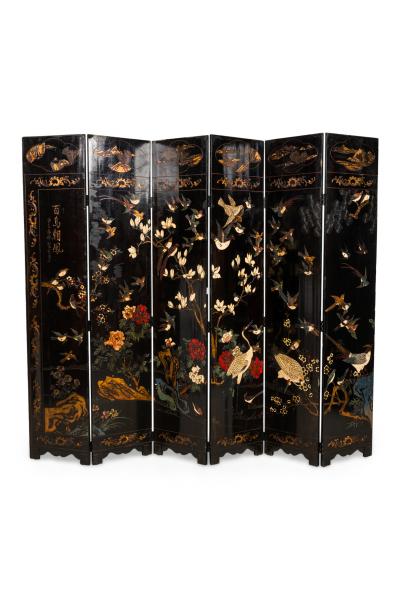 Pair of Chinese 19th Century Carved 6 Panel Chinoiserie Folding Screens with Gil