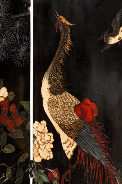 Pair of Chinese 19th Century Carved 6 Panel Chinoiserie Folding Screens with Gil