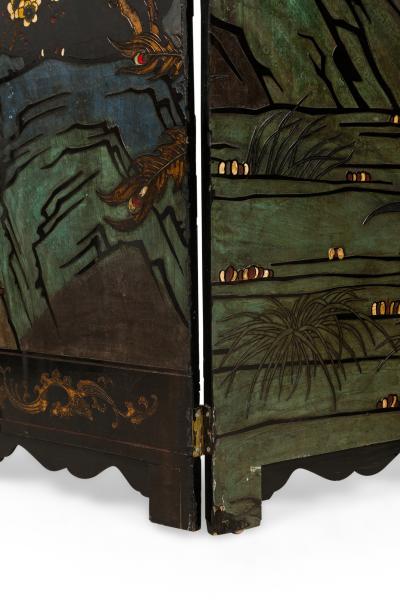 Pair of Chinese 19th Century Carved 6 Panel Chinoiserie Folding Screens with Gil