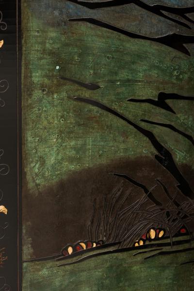 Pair of Chinese 19th Century Carved 6 Panel Chinoiserie Folding Screens with Gil