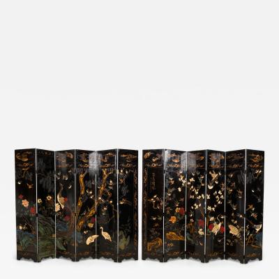 Pair of Chinese 19th Century Carved 6 Panel Chinoiserie Folding Screens with Gil