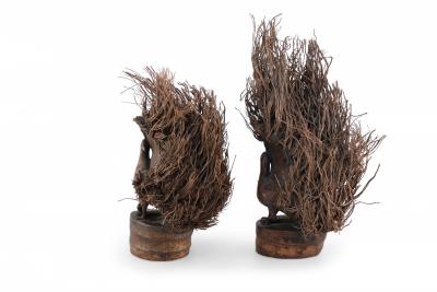 Pair of Chinese Bamboo Root Carved Peacock Sculptures