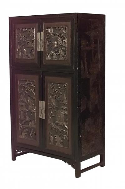 Pair of Chinese Black Lacquered Coromandel Cabinets