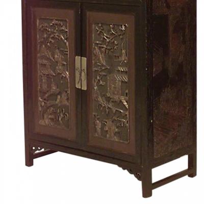Pair of Chinese Black Lacquered Coromandel Cabinets