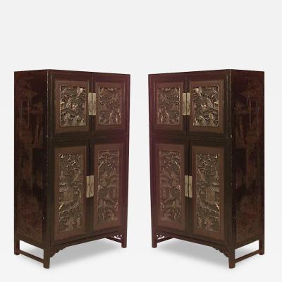 Pair of Chinese Black Lacquered Coromandel Cabinets