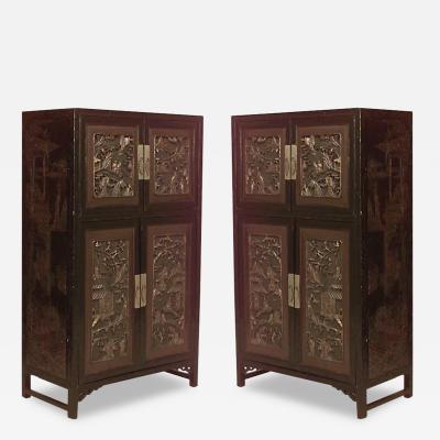 Pair of Chinese Black Lacquered Coromandel Cabinets