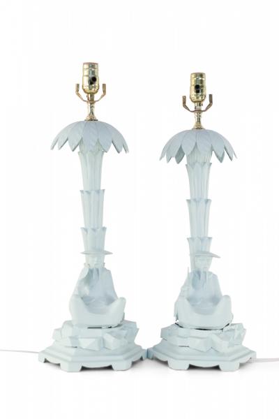 Pair of Chinese Blue Tole Palm Tree and Man Table Lamps
