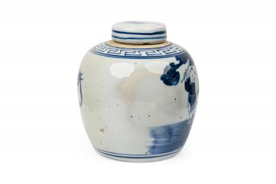 Pair of Chinese Blue White Porcelain Covered Jars with Figural Scenes