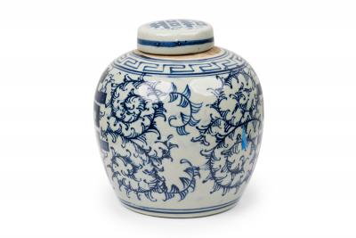 Pair of Chinese Blue White Porcelain Covered Jars with Floral Decoration