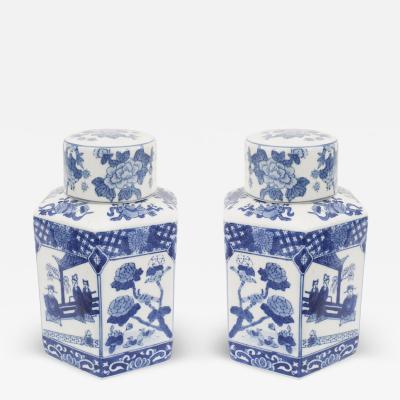 Pair of Chinese Blue White Porcelain Ginger Jars