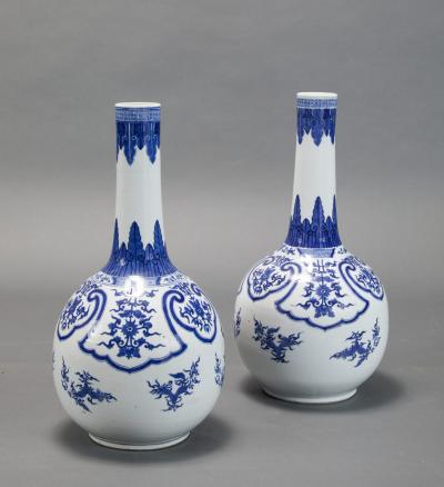 Pair of Chinese Blue and White Porcelain Bottle Vases