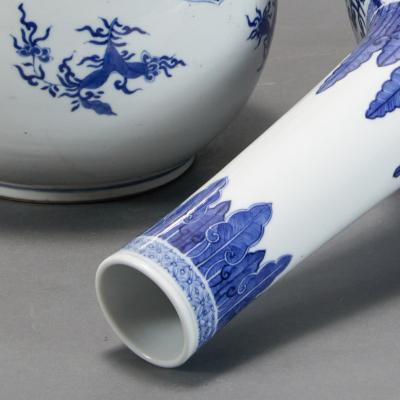 Pair of Chinese Blue and White Porcelain Bottle Vases