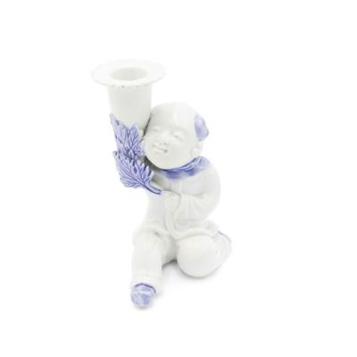 Pair of Chinese Blue and White Porcelain Figural Candlesticks
