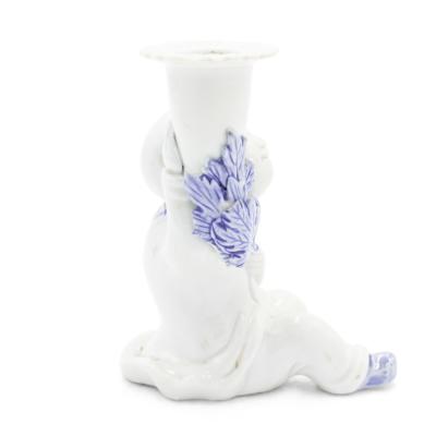 Pair of Chinese Blue and White Porcelain Figural Candlesticks