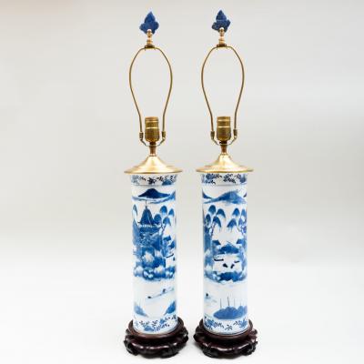 Pair of Chinese Blue and White Porcelain Lamps