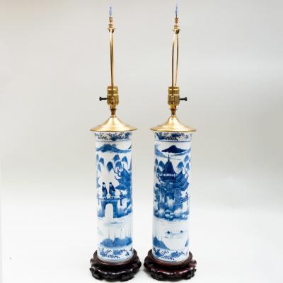 Pair of Chinese Blue and White Porcelain Lamps