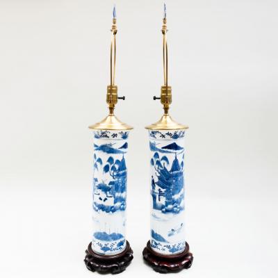 Pair of Chinese Blue and White Porcelain Lamps