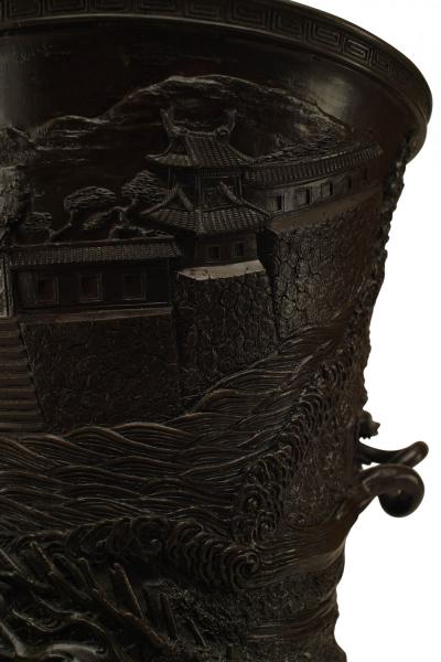 Pair of Chinese Bronze Dragon Vases