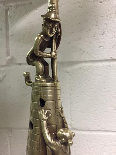 Pair of Chinese Bronze Figural Lamps