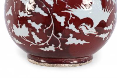 Pair of Chinese Burgundy and White Botanical Motif Porcelain Vases