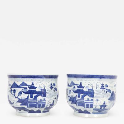 Pair of Chinese Canton Blue White Cachepots