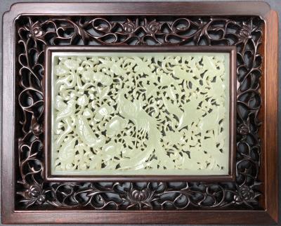 Pair of Chinese Carved Celadon Jade Table Screens China c 1920 1930s